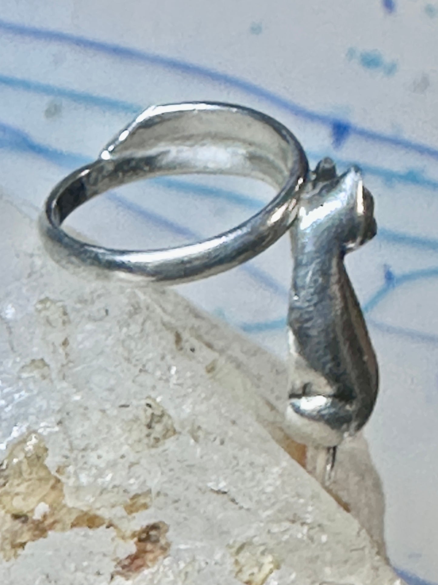 Cat ring hanging kitten size 4.50 pinky Sterling silver women girls