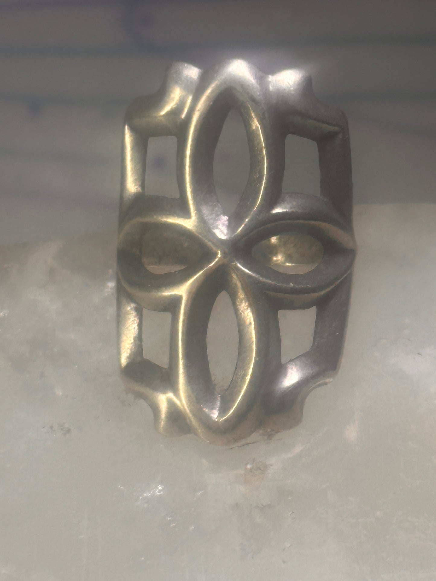 Sandcast ring Navajo floral flower geometric band size 7.25 sterling silver women