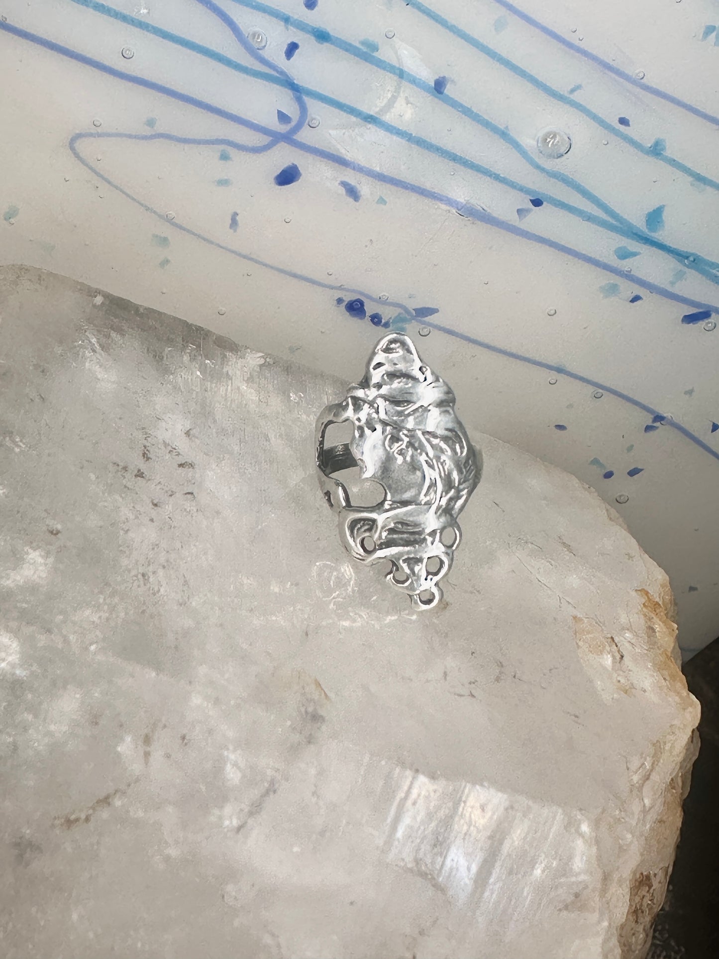 Face ring figurative art deco band size 4 sterling silver women