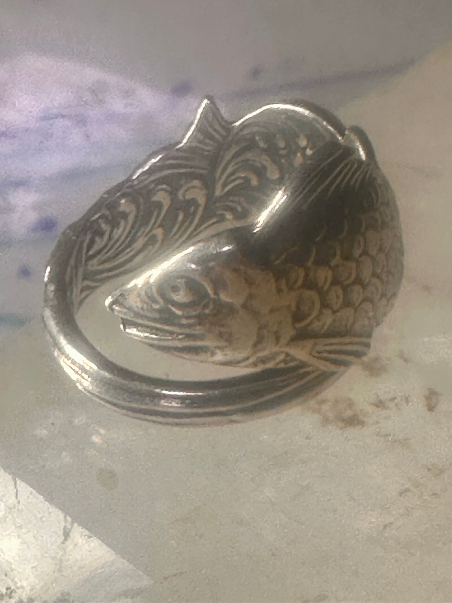 Fish spoon ring fishermen band size 7 sterling silver women