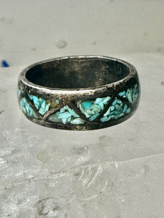 Zuni ring turquoise chips band wedding size 7.25 sterling silver women men