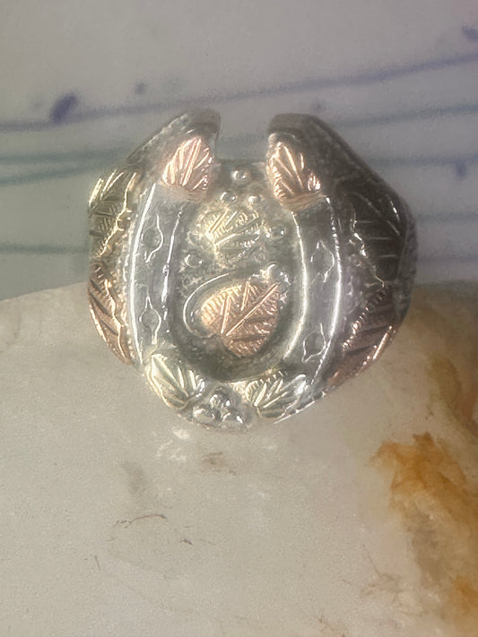 Black Hills Gold ring horseshoe band leaves good luck size 8.25 sterling silver women men