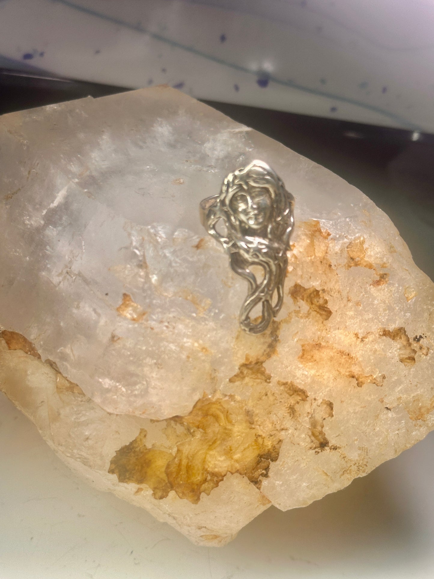 Long Face ring stars band Art Deco celestial size 6.50 sterling silver women