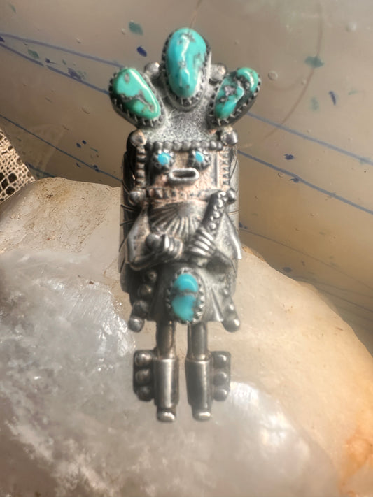 Kachina ring size 6.75 long turquoise Navajo sterling silver women