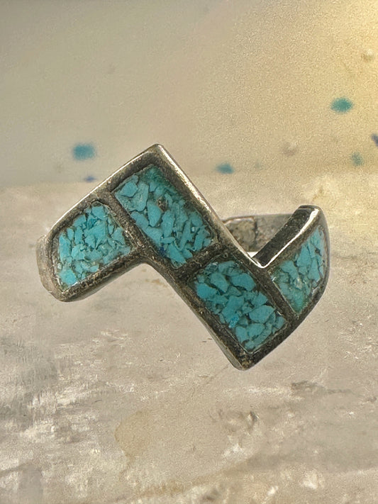 Zig Zag ring southwest turquoise chips size 7 sterling silver women&nbsp;