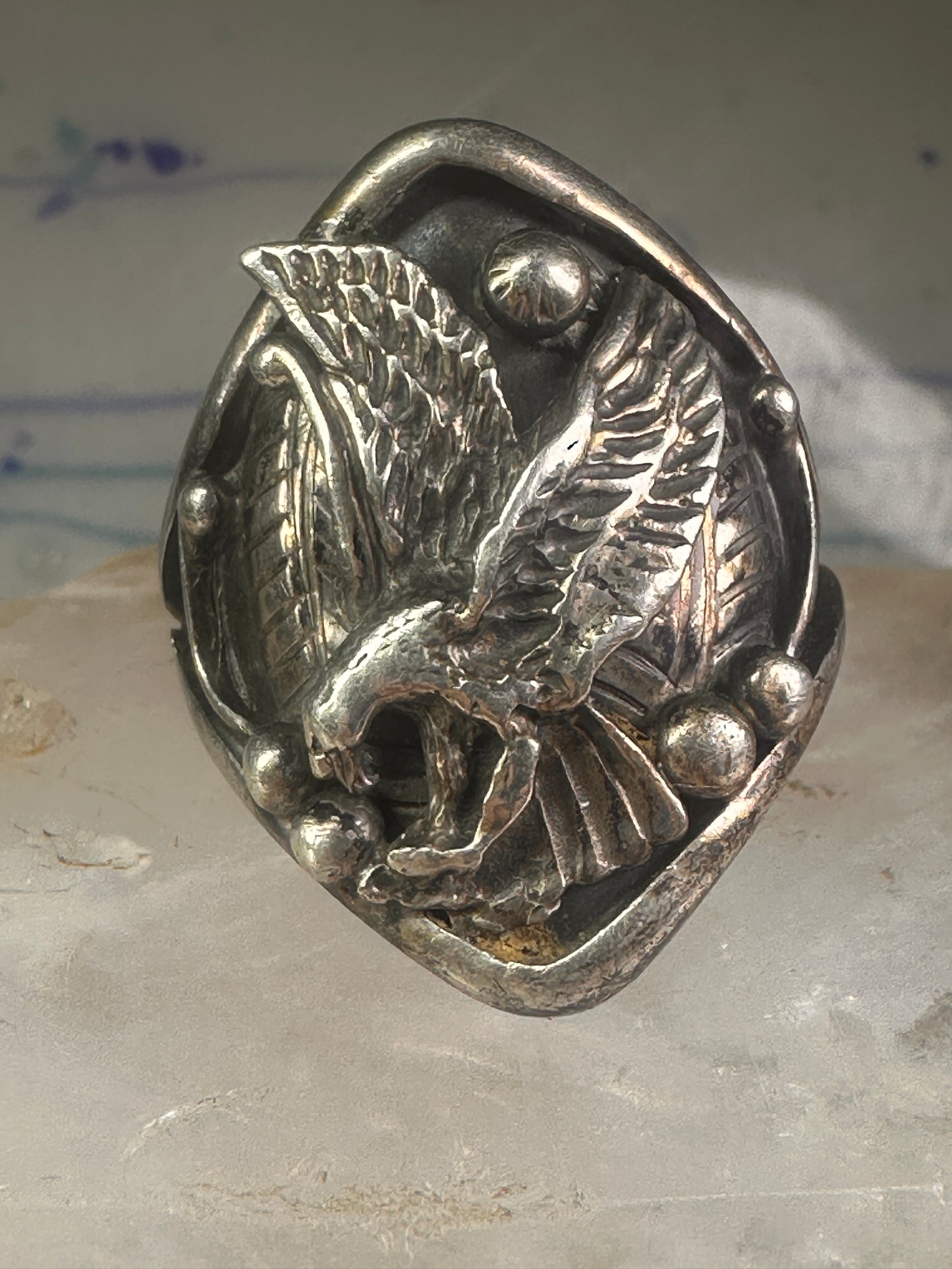 Eagle ring Navajo size 15 sterling silver women men signed LF