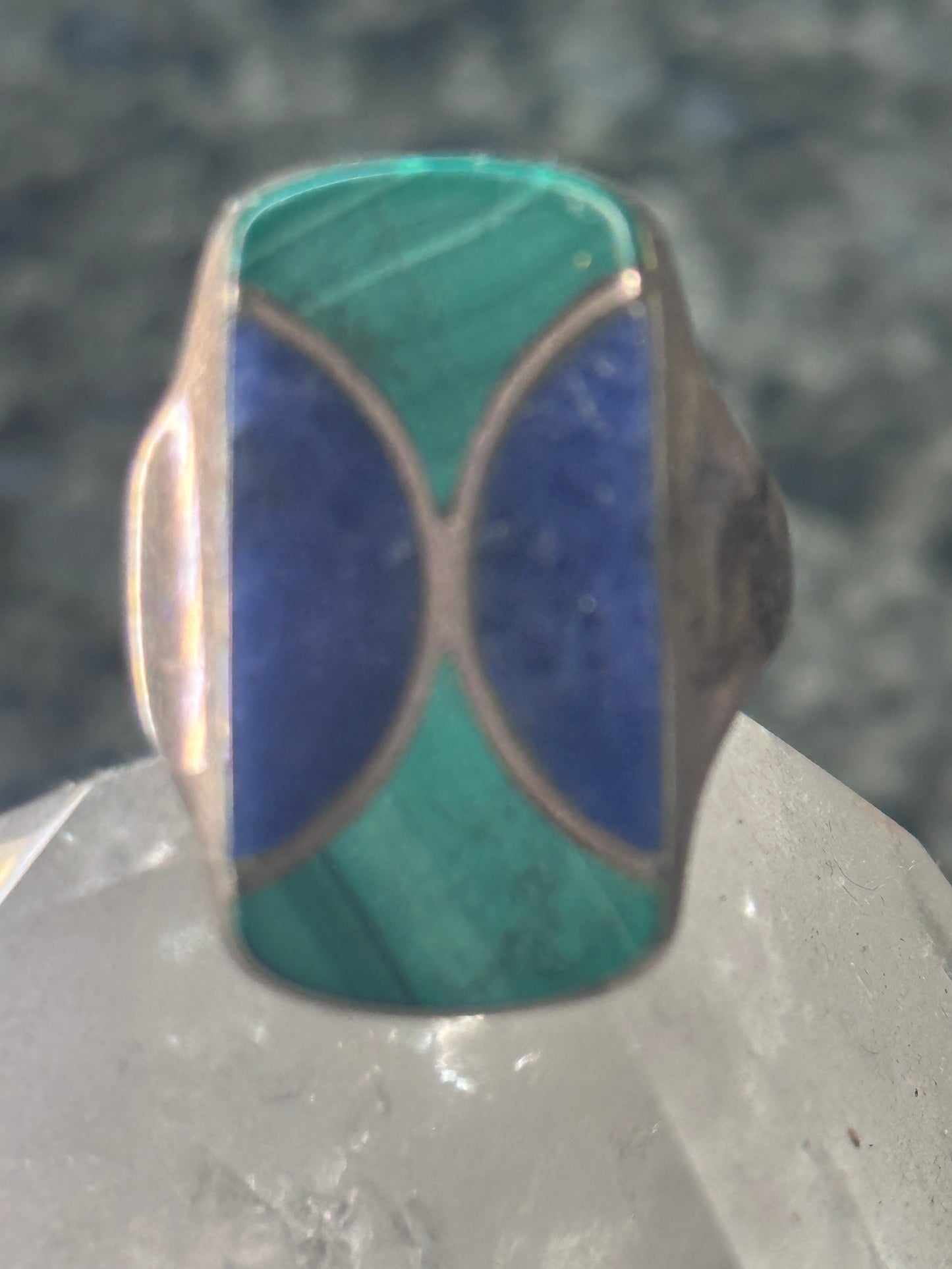 Vintage Malachite Blue Lapis Ring J Comes Taxco Mexico size 8.7 Sterling silver women men