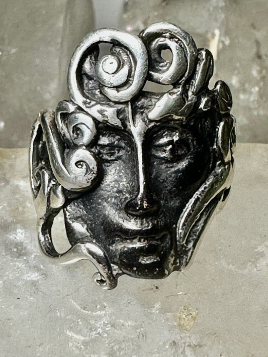 Face ring figurative band Size 9.50 Sterling Silver women