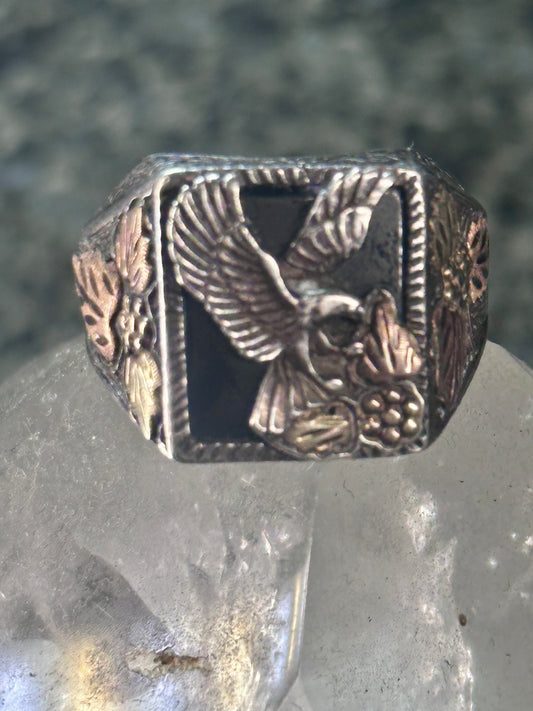 Black Hills Gold Eagle ring Onyx size 12.25 Sterling silver women men