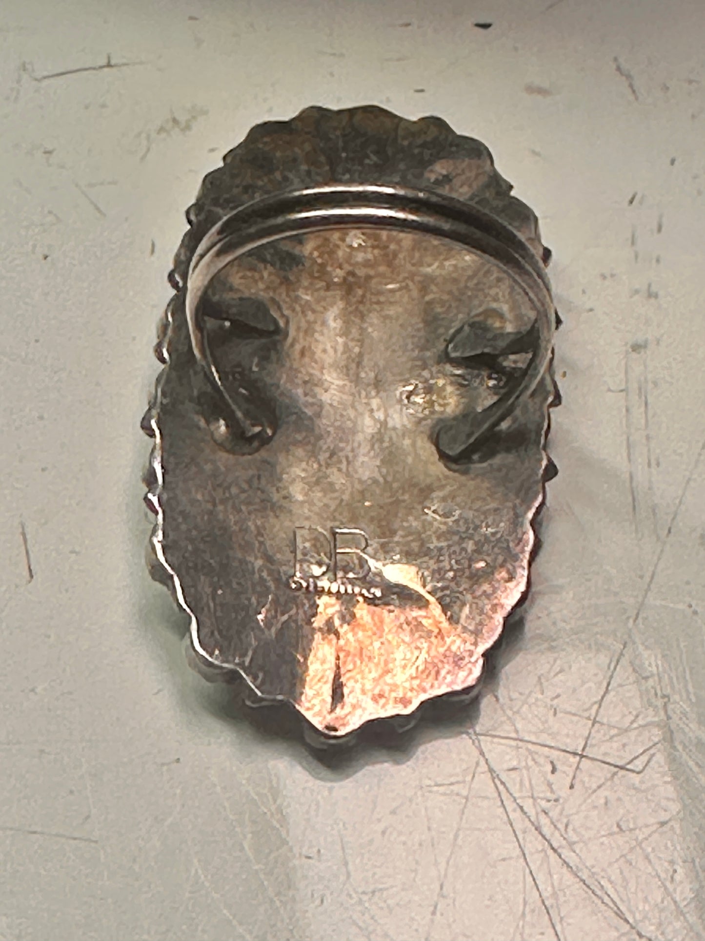 Zuni needlepoint ring turquoise Size 8.25 long full finger sterling silver vintage 1940's women