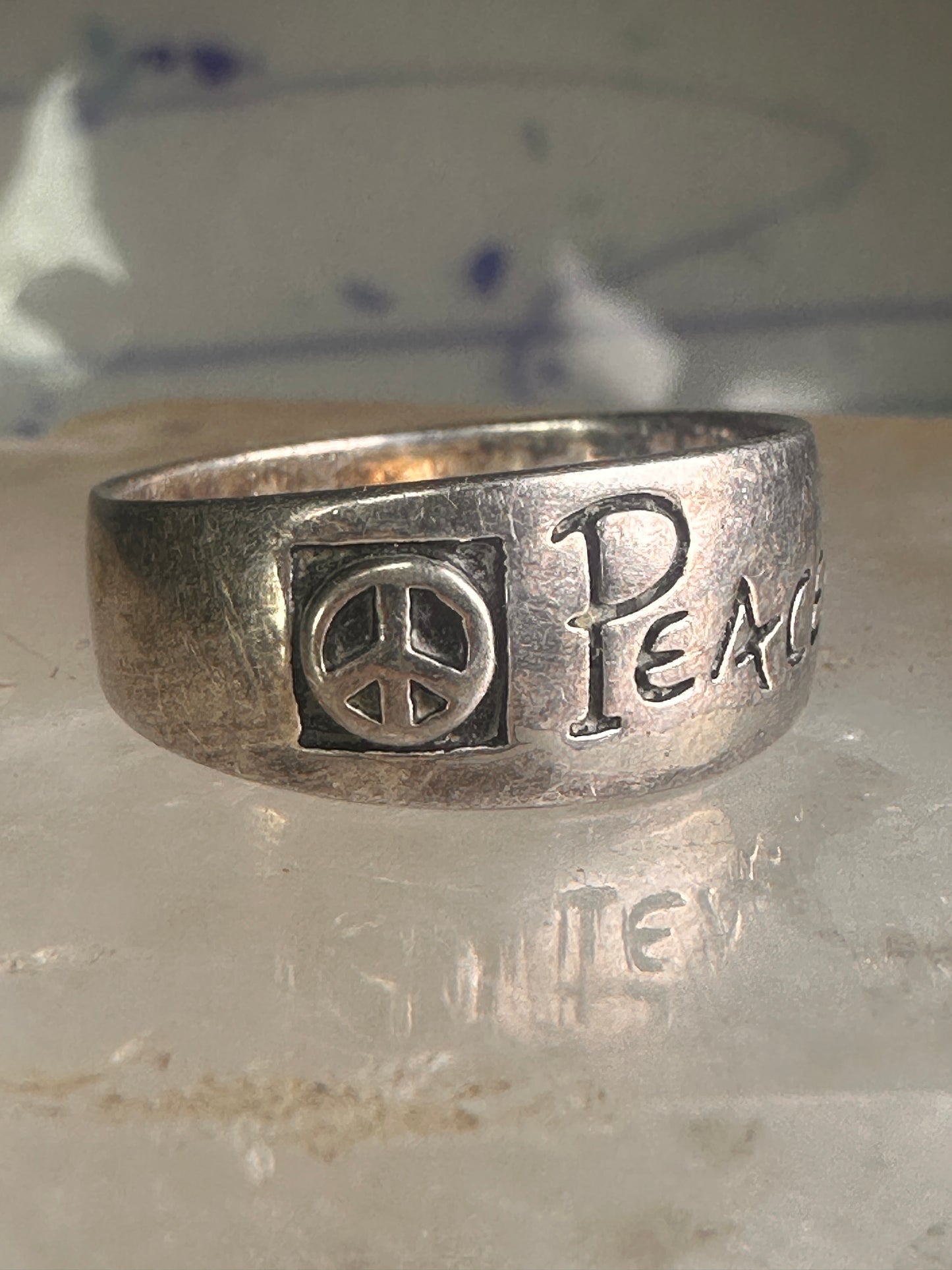 Peace ring Peace band Peace sign size 7.50 sterling silver women men