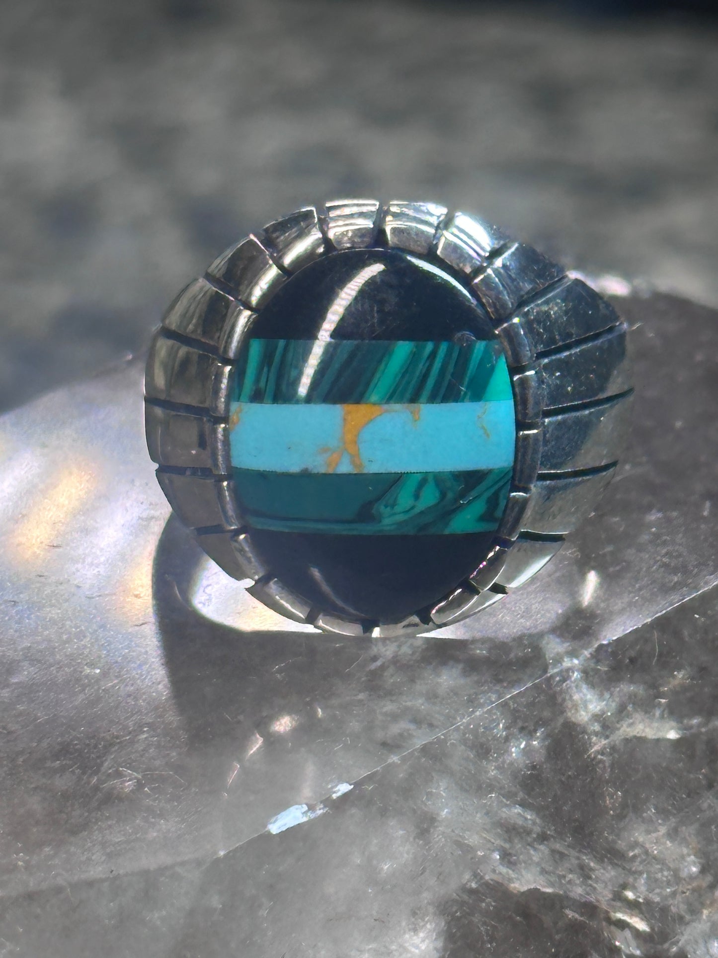 Southwest ring malachite turquoise onyx ring size 10 Sterling silver women men