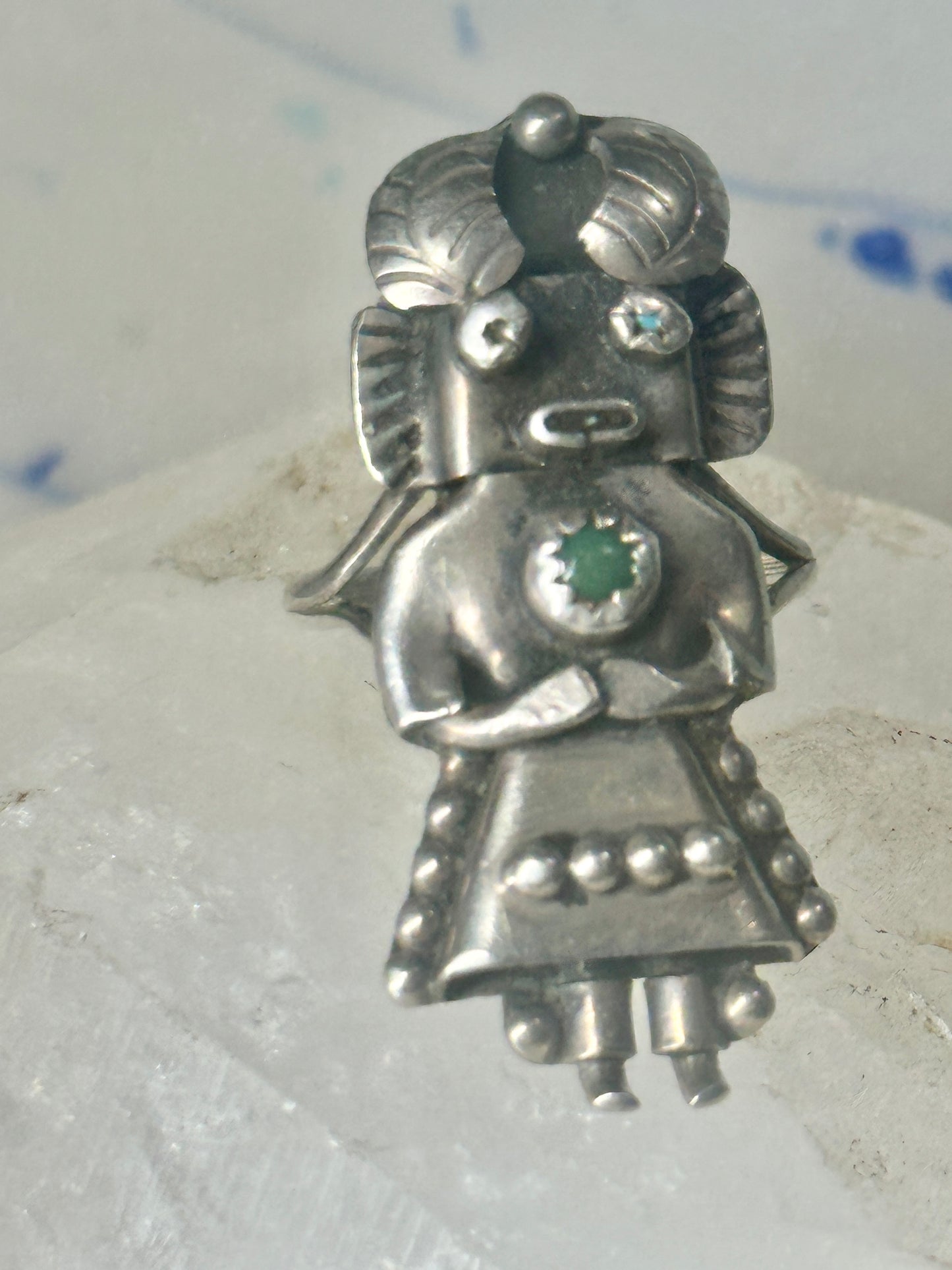 Kachina ring Navajo Many Goat Size 6.75 turquoise sterling silver women AS IS