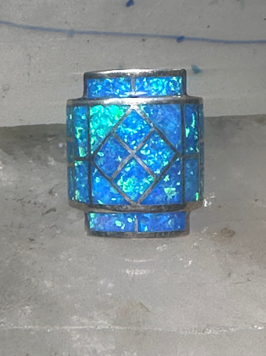 Lab opal ring cigar band size 7 geometric Sterling silver women