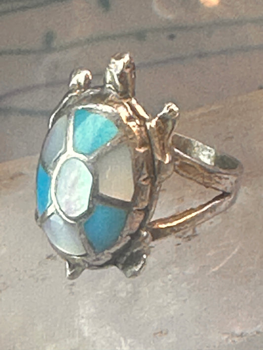 Zuni turtle ring turquoise mother of pearl size 6 sterling silver women girls