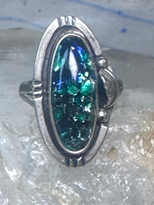 Vintage man made stone ring Long Navajo feather leaf size 6 Sterling silver women