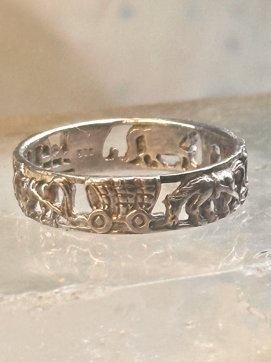 Horse ring wagon Pioneers southwest size 8 sterling silver women men