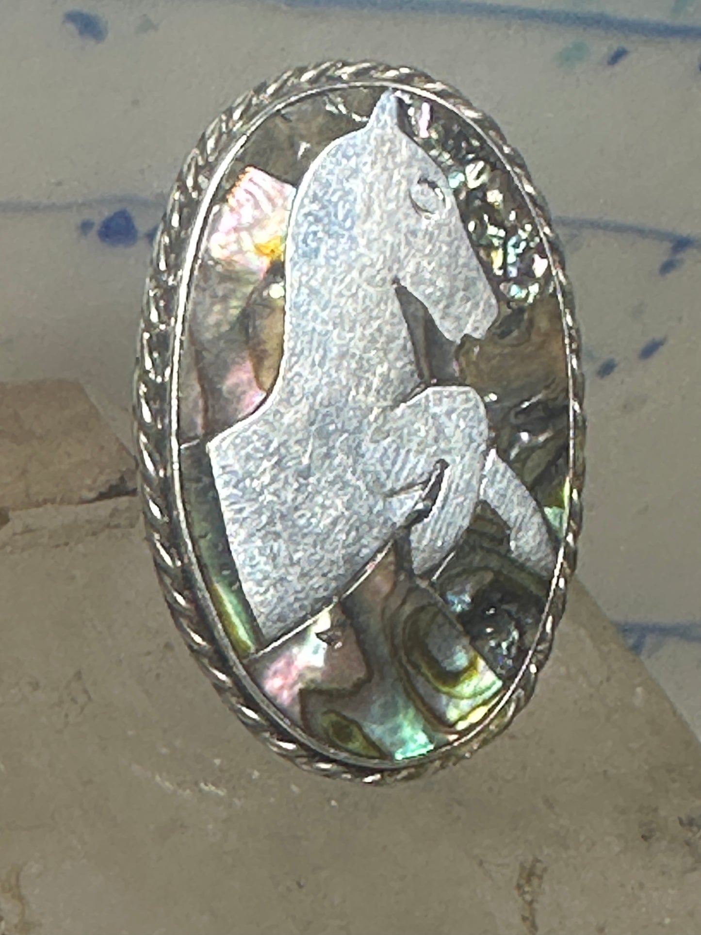 Horse ring size 5.75 Mother of pearl sterling silver women girls