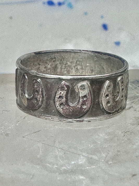 Vintage Western Horseshoe Band Ring Sterling Silver - Size 8