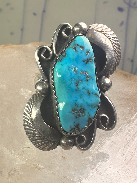 Long turquoise ring Navajo size 7.75 sterling silver women