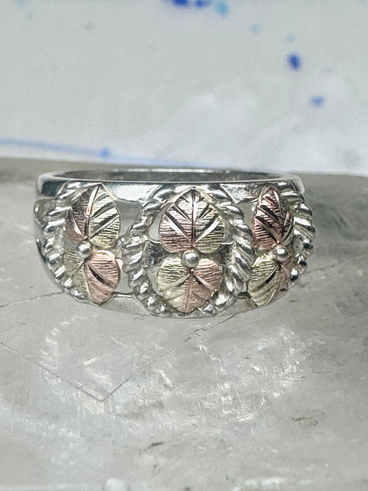 Black Hills gold ring leaves wedding band size 7.5 sterling silver women men