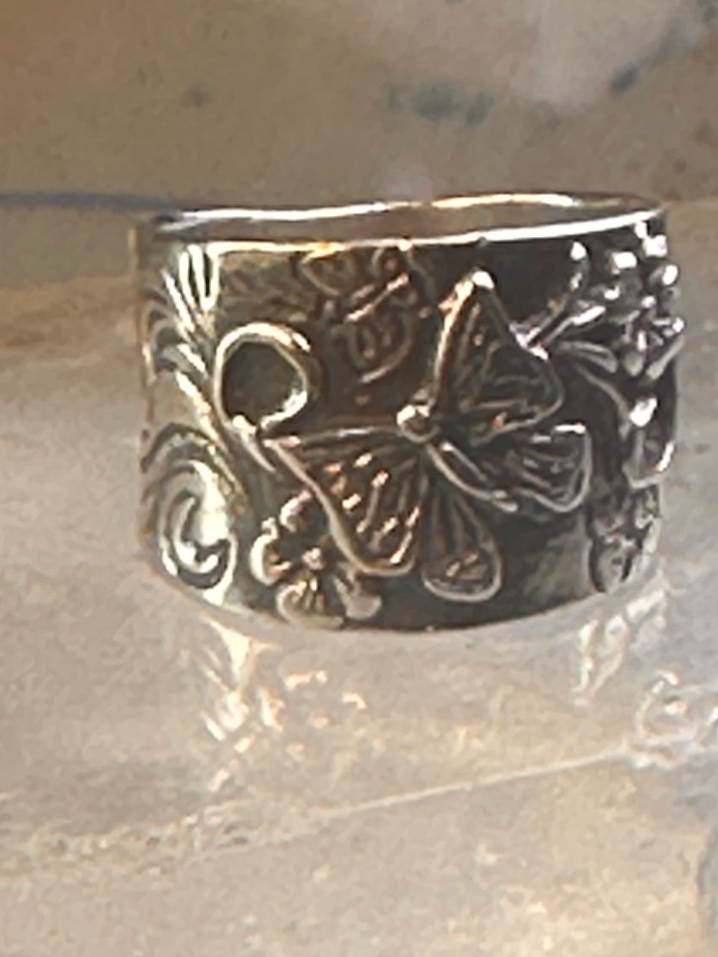 Butterfly ring Paz cigar band floral flowers Israel size 7 sterling silver women
