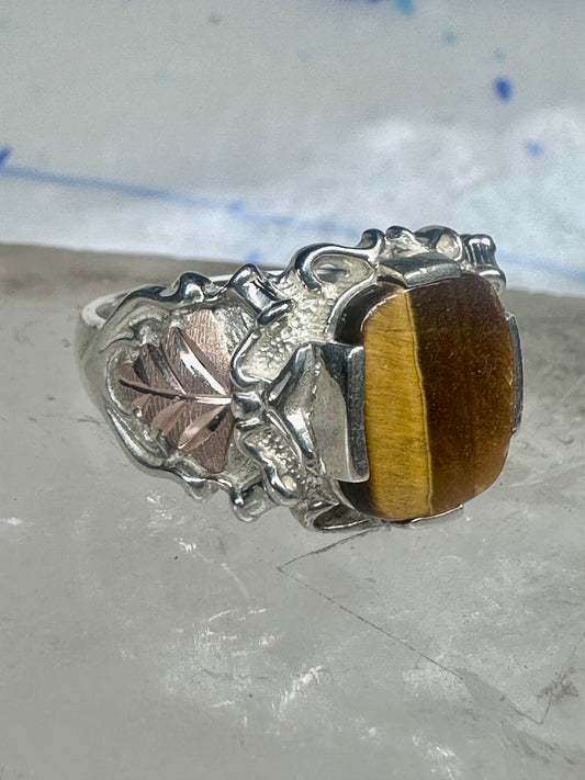 Black Hills gold ring Tiger Eye leaves band size 9.75 sterling silver women men