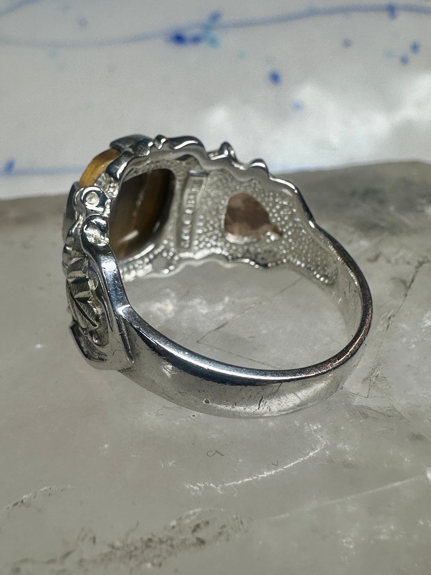 Black Hills gold ring Tiger Eye leaves band size 9.75 sterling silver women men