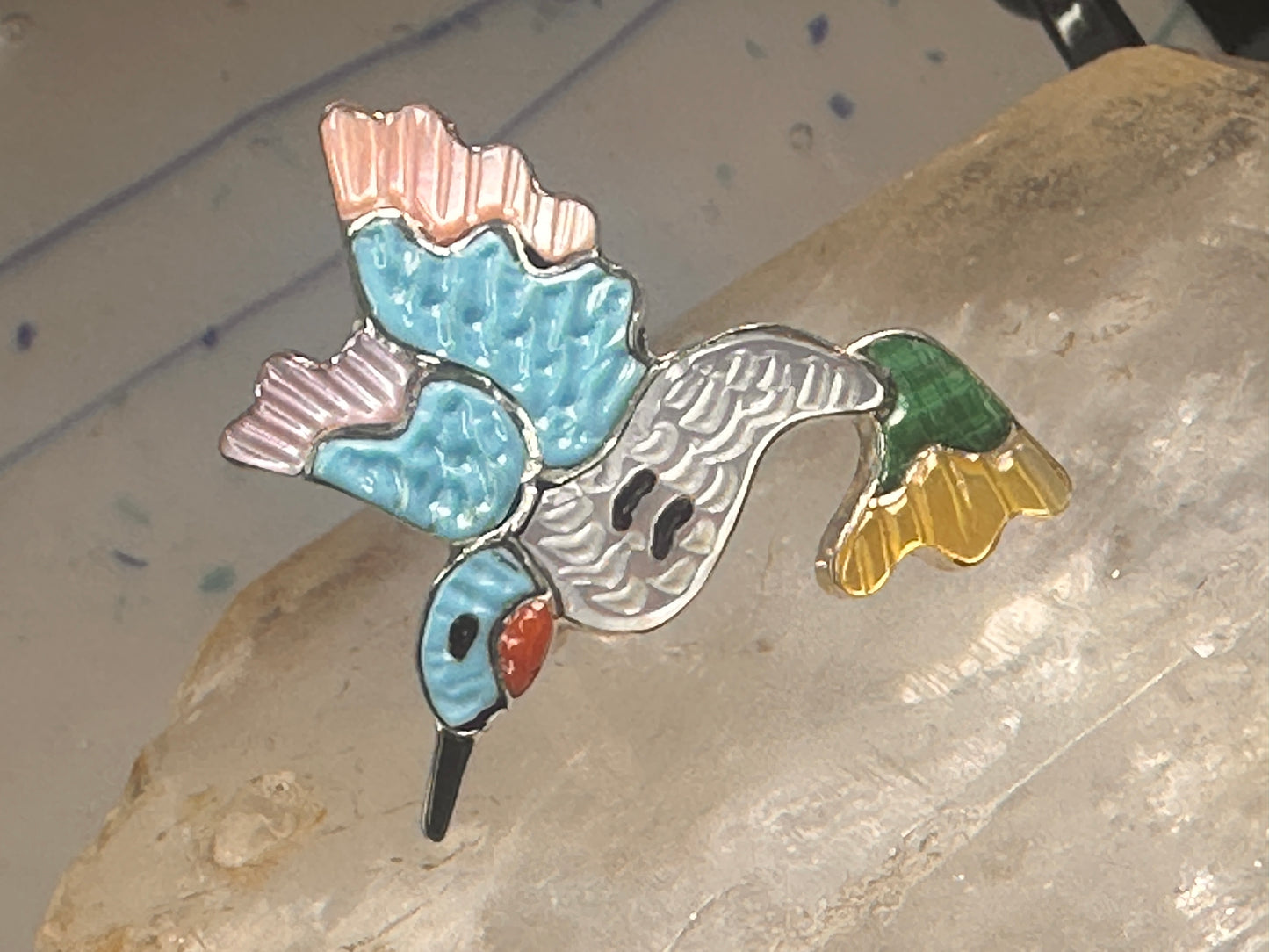 Hummingbird ring Zuni bird turquoise MOP size 6.25 sterling silver women