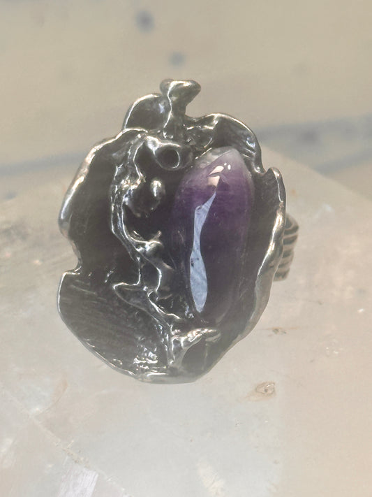 Vintage amethyst ring brutalist band size 5.5 Sterling silver women
