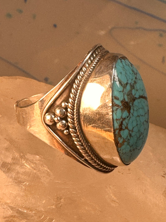 Turquoise Ring boho size 9 sterling silver women men