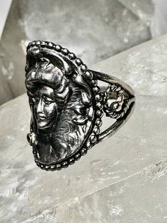 Face ring Art Deco Floral Size 8.75 Sterling Silver women