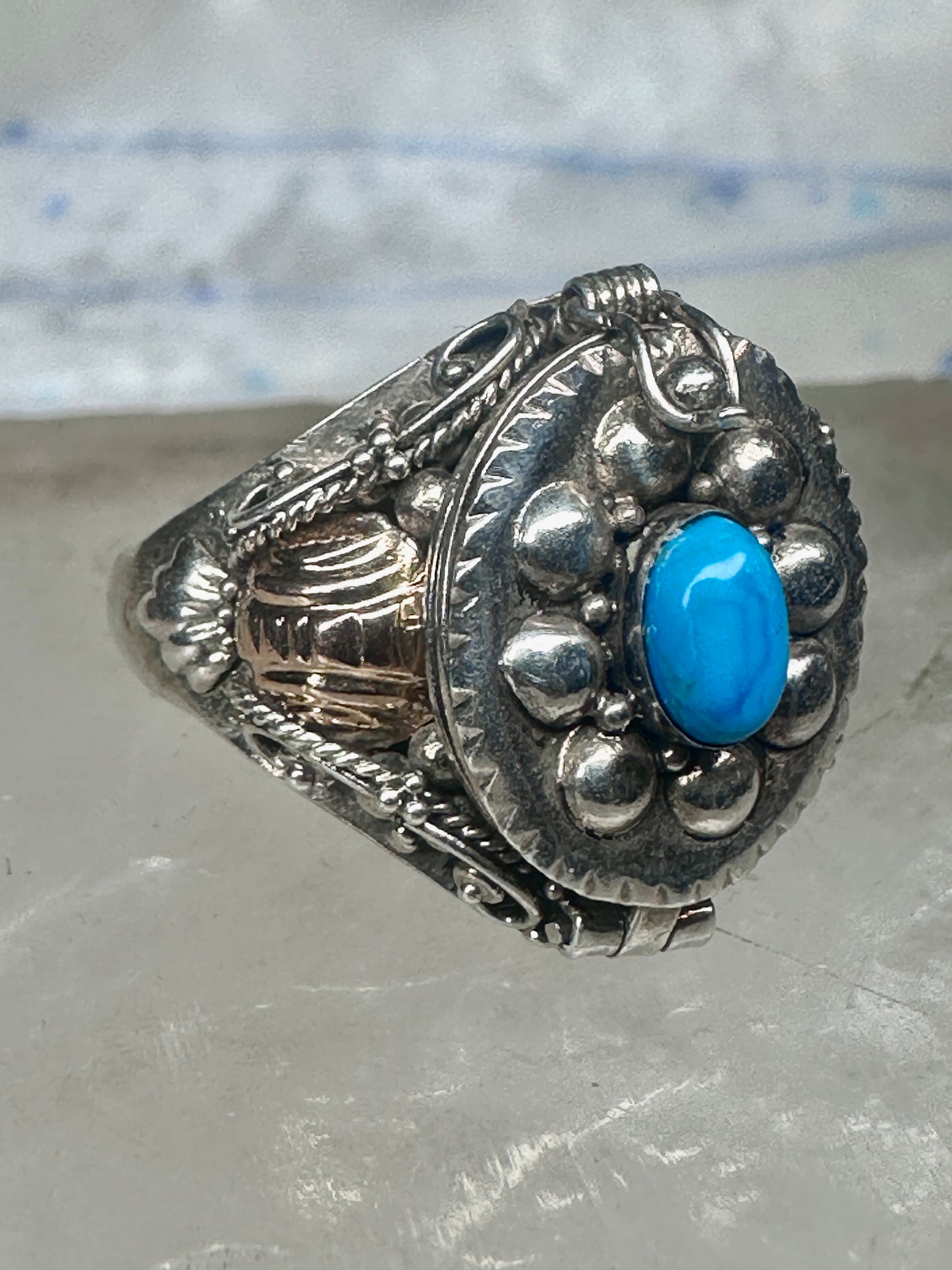Poison ring turquoise boho band size 8.25 sterling silver women
