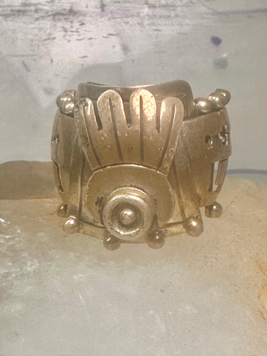 Poison ring Mexico Aztec design band CZ size 8 adj sterling silver women