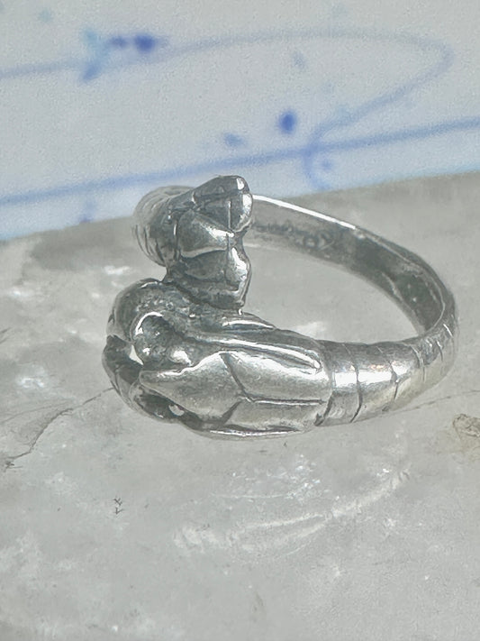 Lobster ring size 5.25 turquoise coral band fishermen sterling silver women