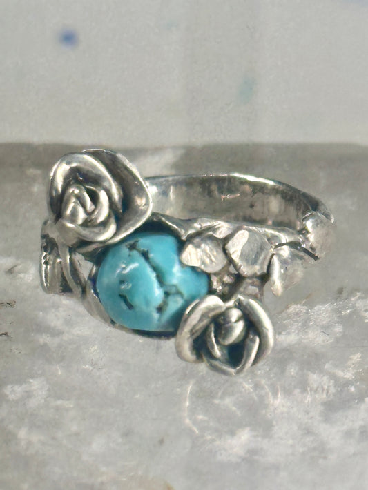 Turquoise ring floral handmade size 5.75 sterling silver women girls