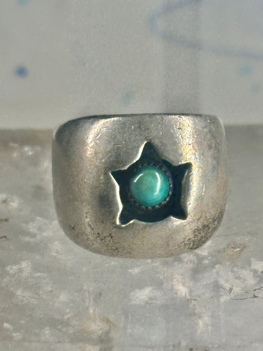 Turquoise ring cigar band turtle star flower southwest size 5.75 sterling silver women girls