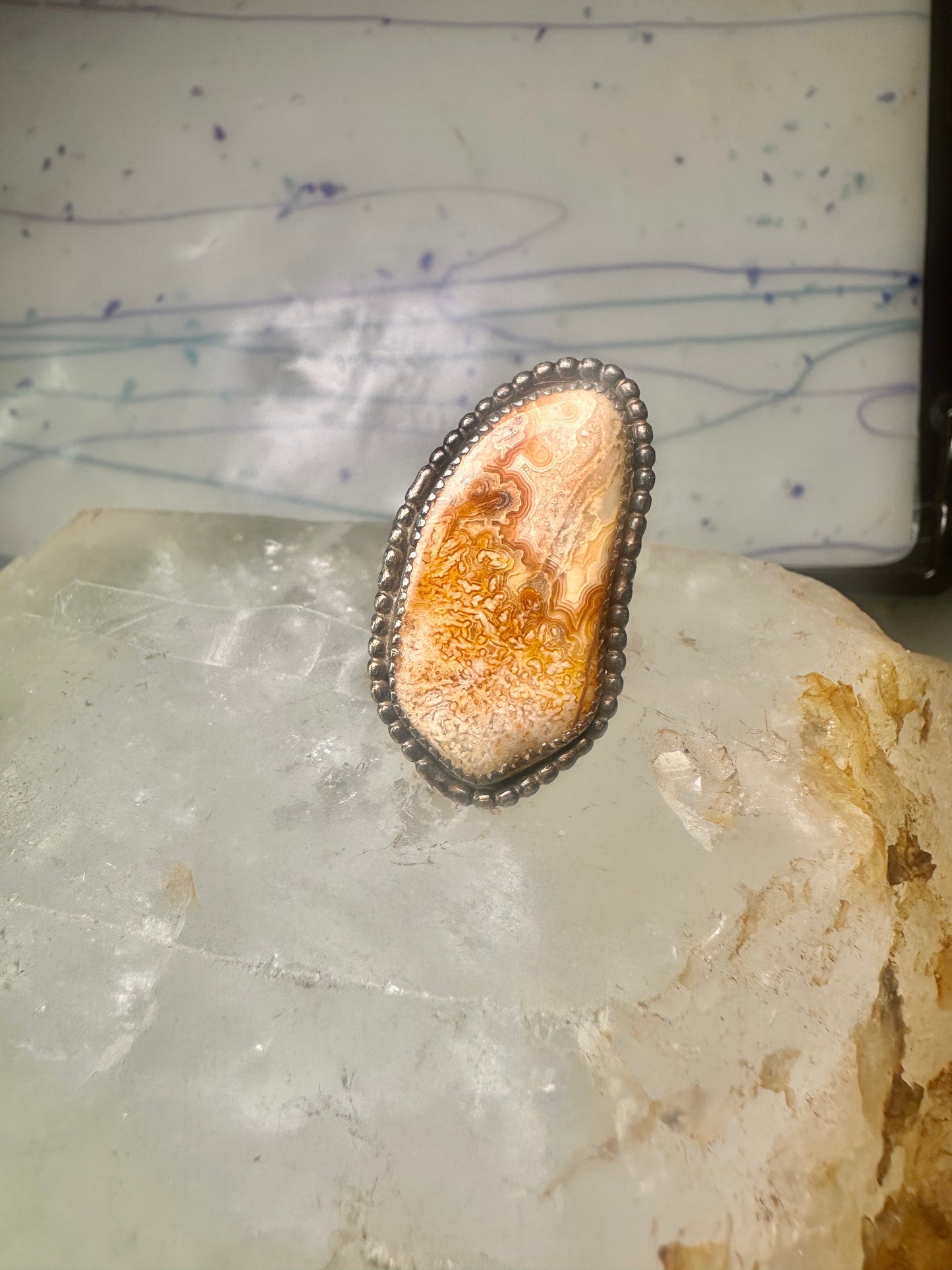 Petrified wood ring Navajo size 7.25 sterling silver women