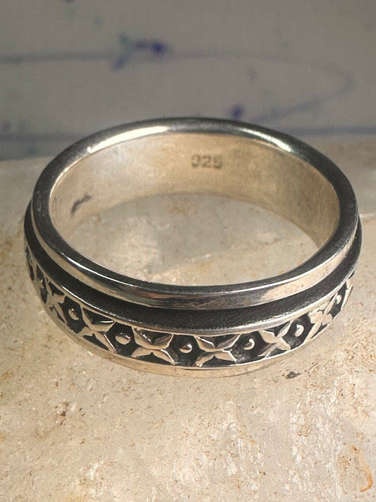 Spinner Ring wedding band XOXO geometric size 12.5 sterling silver women men