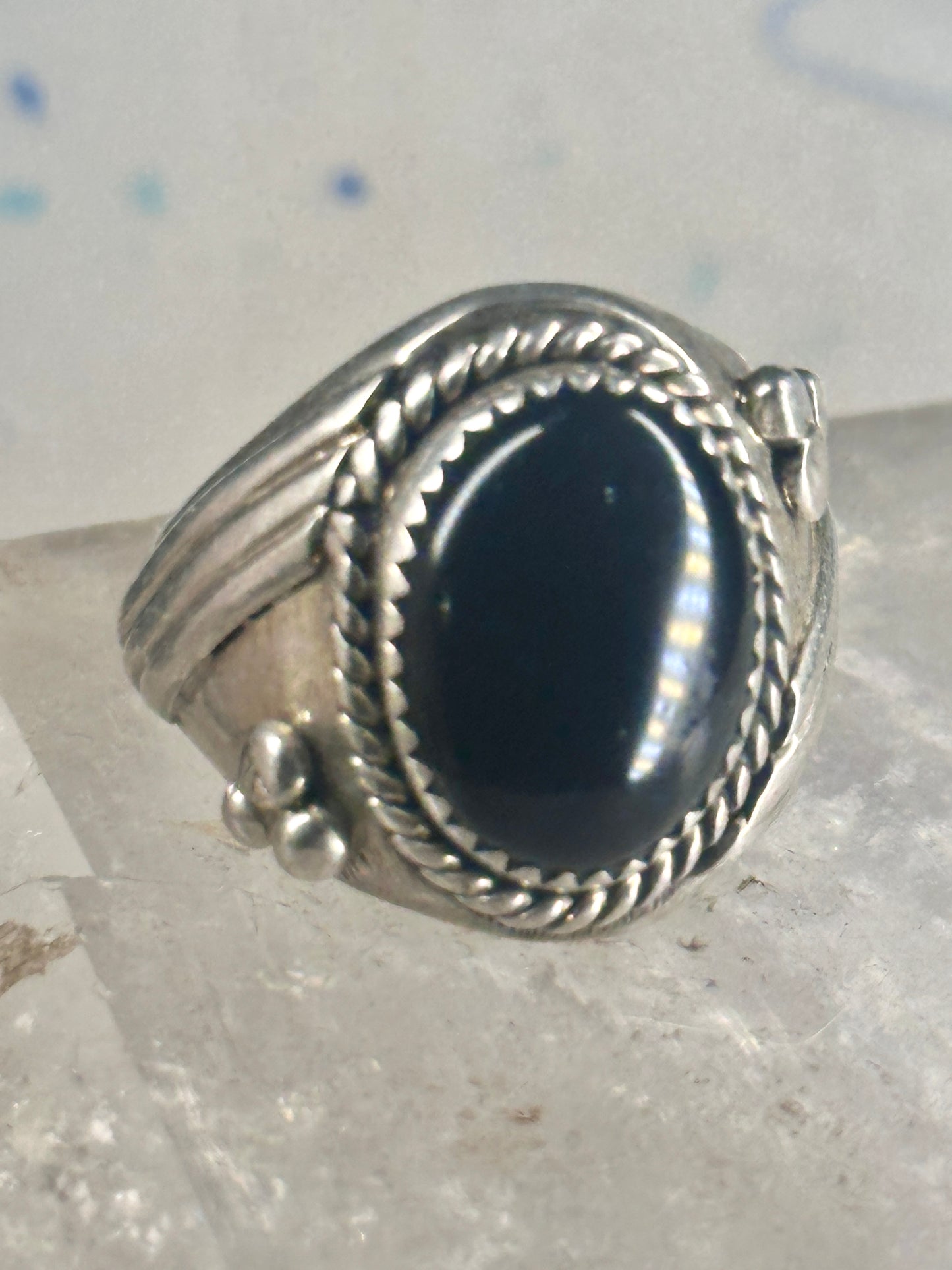 Onyx ring Navajo signed size 10 sterling silver women men