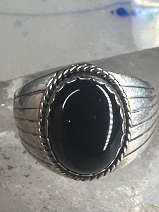 Onyx ring Navajo signed S size 11 sterling silver women men