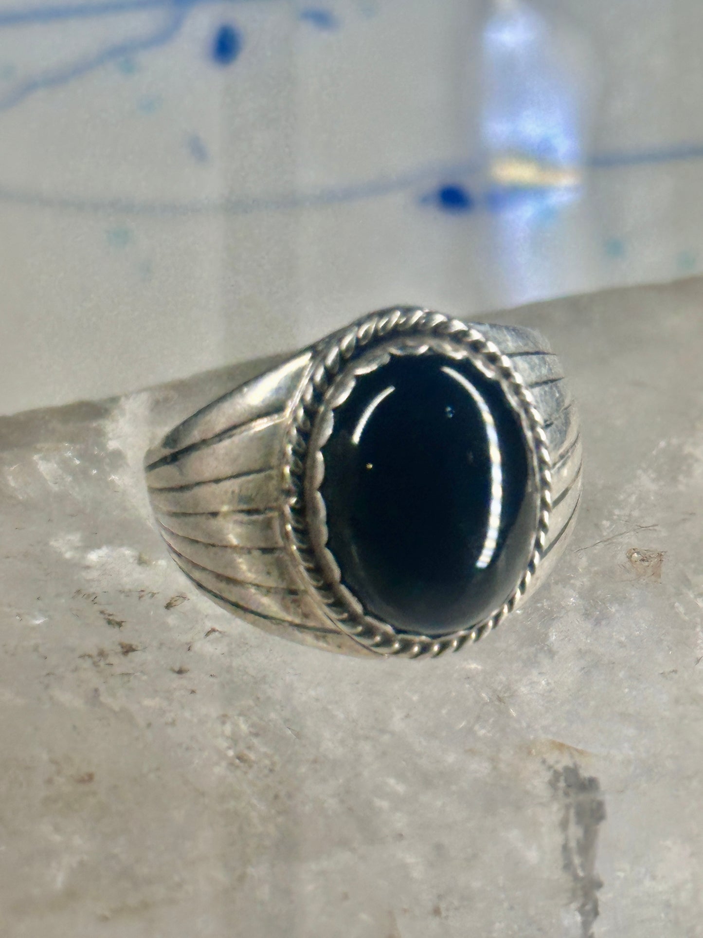 Onyx ring Navajo signed S size 11 sterling silver women men