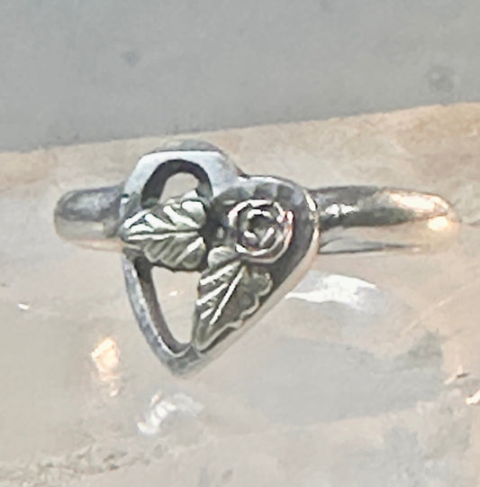 Black Hills Gold ring heart leaves band Valentine love ring size 6 Sterling silver women girls