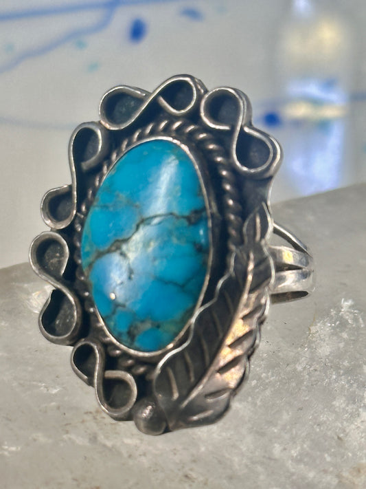 Turquoise ring Navajo feather leaf size 9.75 sterling silver women 