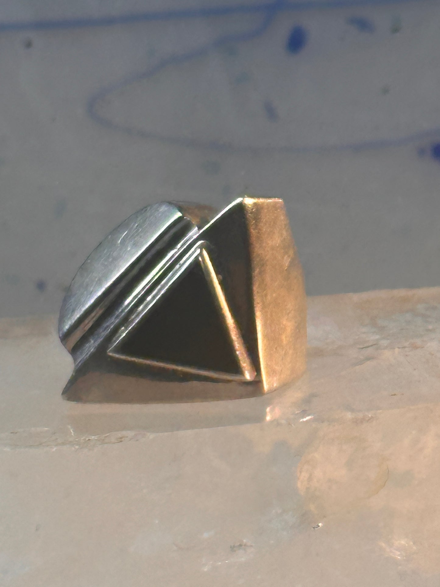 Onyx ring brutalist size 5 architectural modernist band sterling silver women