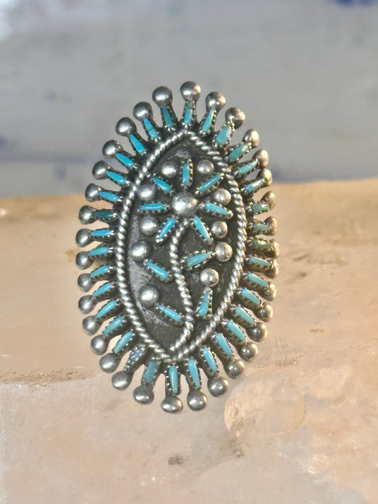 Zuni ring long turquoise flower petite point ring size 6.7 Sterling silver women