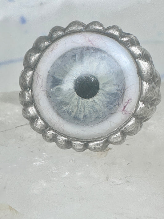 Glass Eye ring brutalist band size 10 sterling silver women men