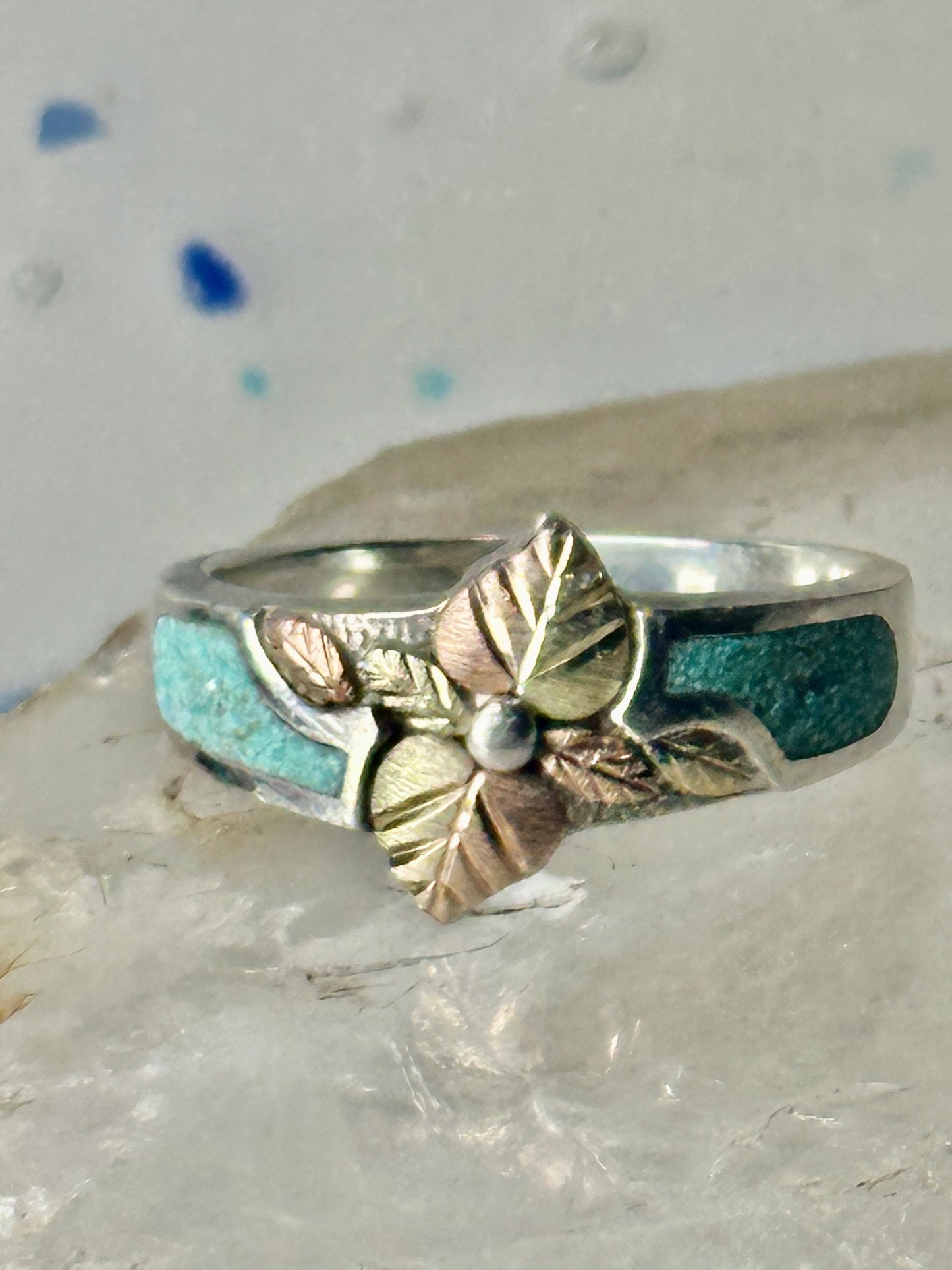 Black Hills Ring turquoise band sterling silver size 8.75 women