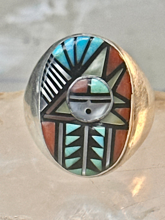 Zuni ring Angelina Laahty sun turquoise coral MOP Jet size 11.75 Sterling silver women men