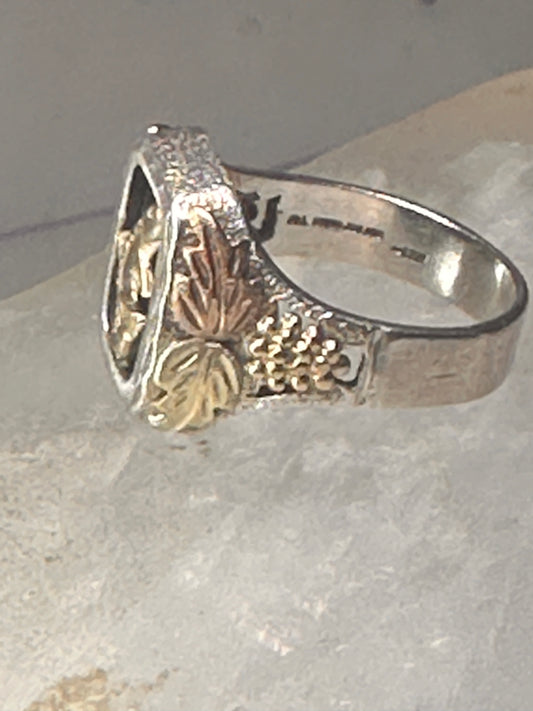 Black Hills Gold ring fish salmon? fishermen onyx size 11 sterling silver men women